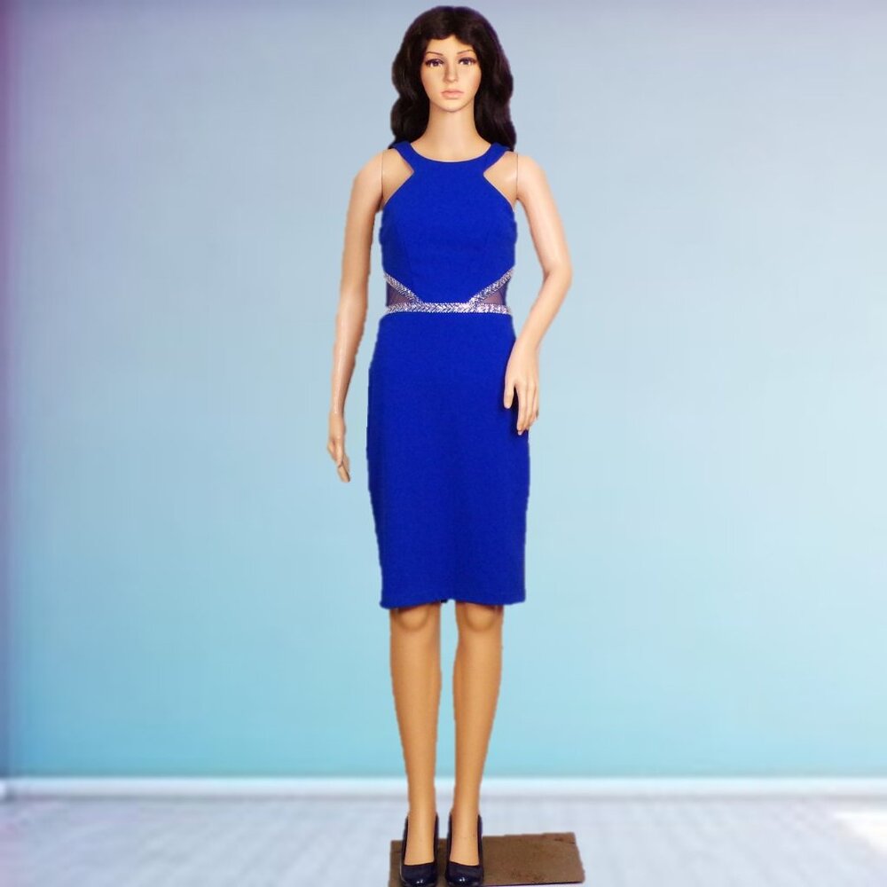 REBECCA B. size 4 royal-blue sleeveless party/cocktail dress polyester/spandex